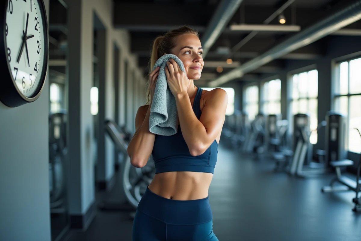 Femme sportive essuyant son visage après l