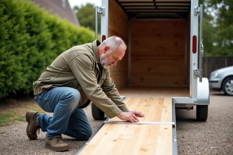 Homme mesurant une planche de contreplaqué marine à l'extérieur