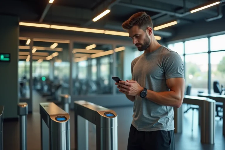 Jeune homme sportif vérifiant sa carte à la salle de sport